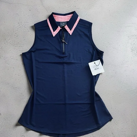 🆕NWT Belyn Key Navy Birdie Sleeveless Golf Polo Shirt. Size XS - Picture 4 of 8